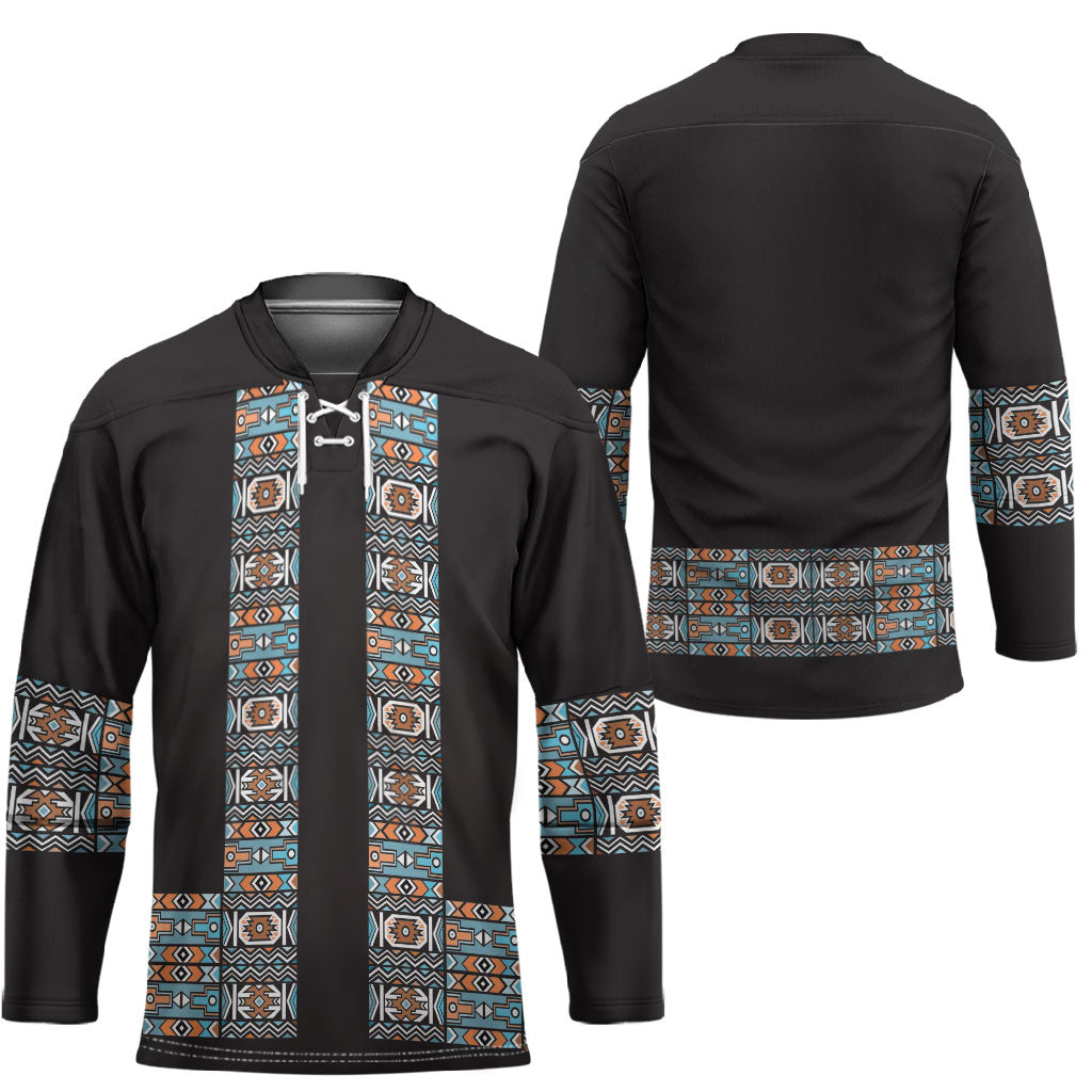 African Ndebele Traditional Attire Hockey Jersey Black Ndebele Stripe
