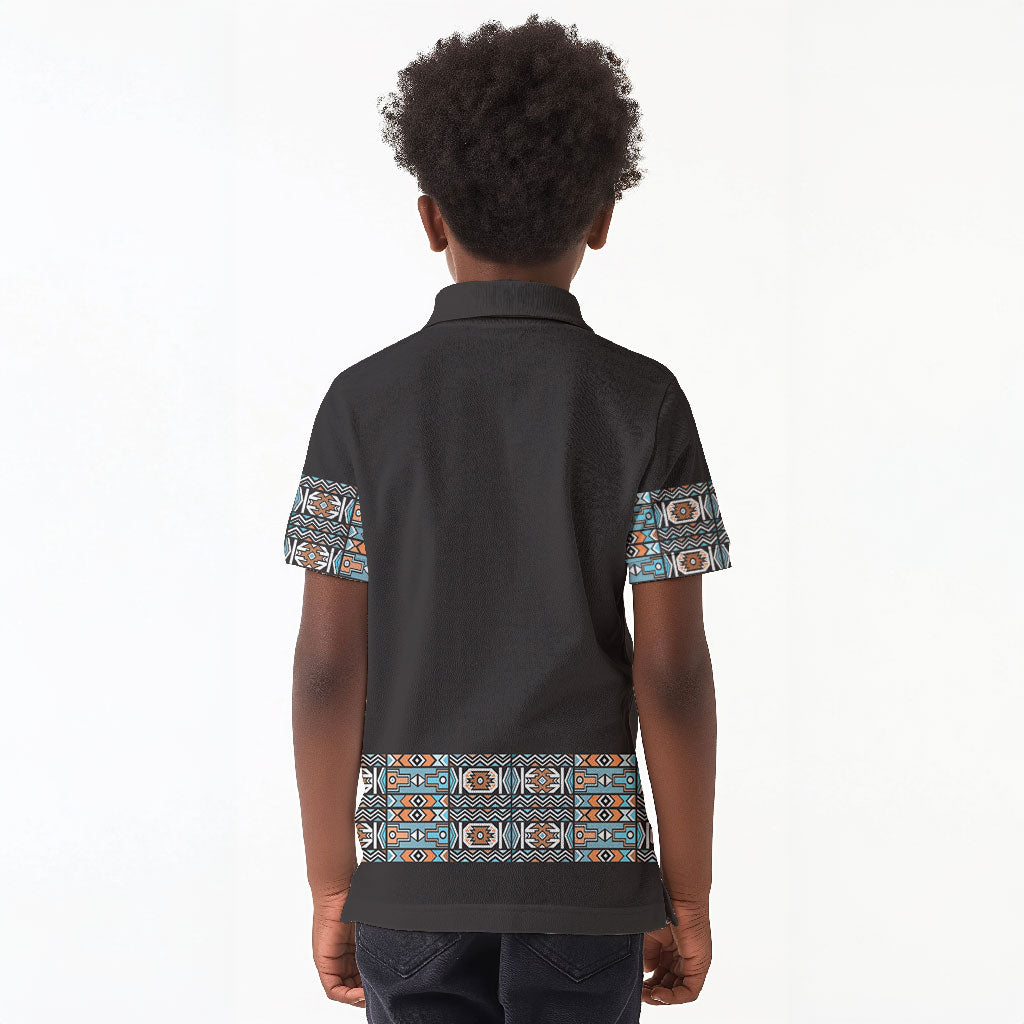African Ndebele Traditional Attire Kid Polo Shirt Black Ndebele Stripe