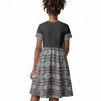 African Ndebele Traditional Attire Kid Short Sleeve Dress Black Ndebele Stripe