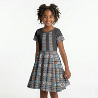 African Ndebele Traditional Attire Kid Short Sleeve Dress Black Ndebele Stripe