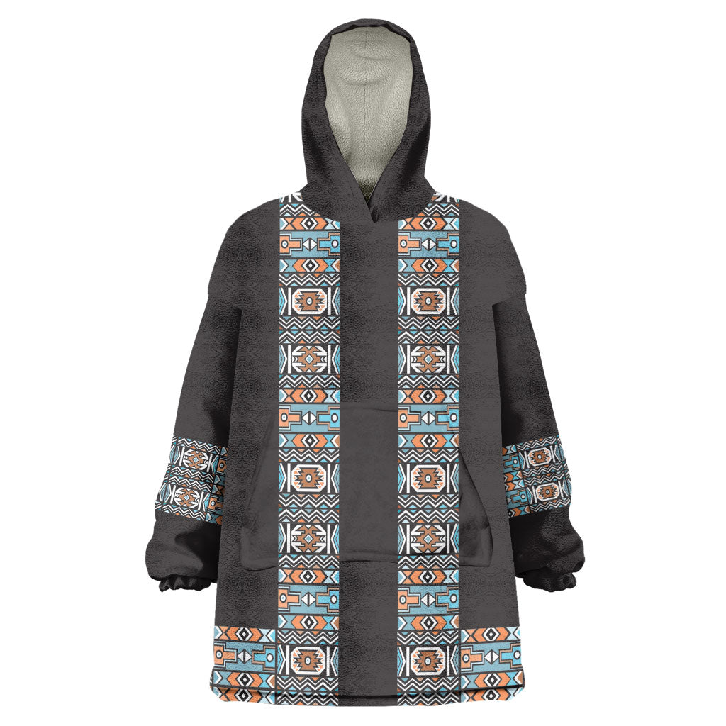 African Ndebele Traditional Attire Kid Wearable Blanket Hoodie Black Ndebele Stripe