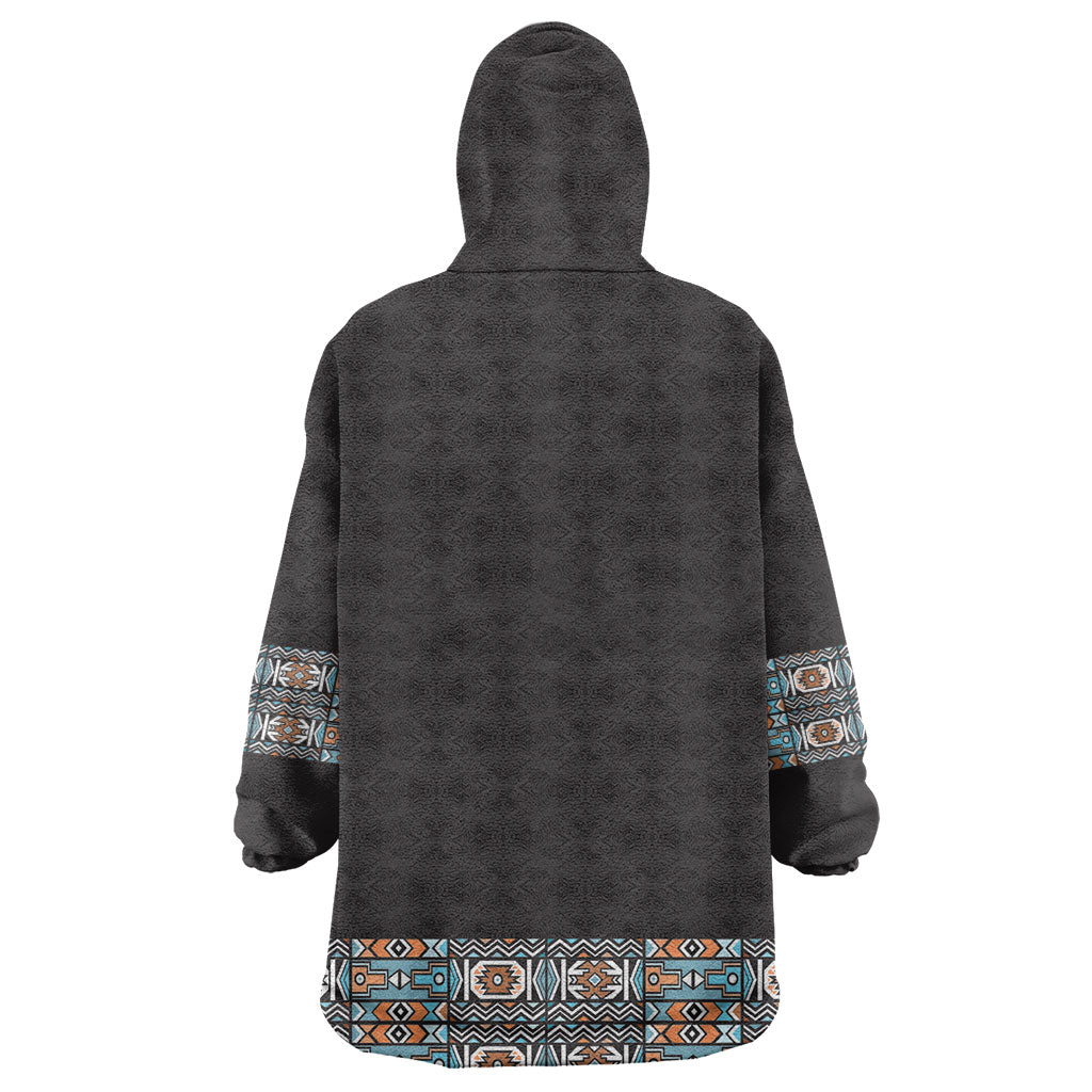 African Ndebele Traditional Attire Kid Wearable Blanket Hoodie Black Ndebele Stripe
