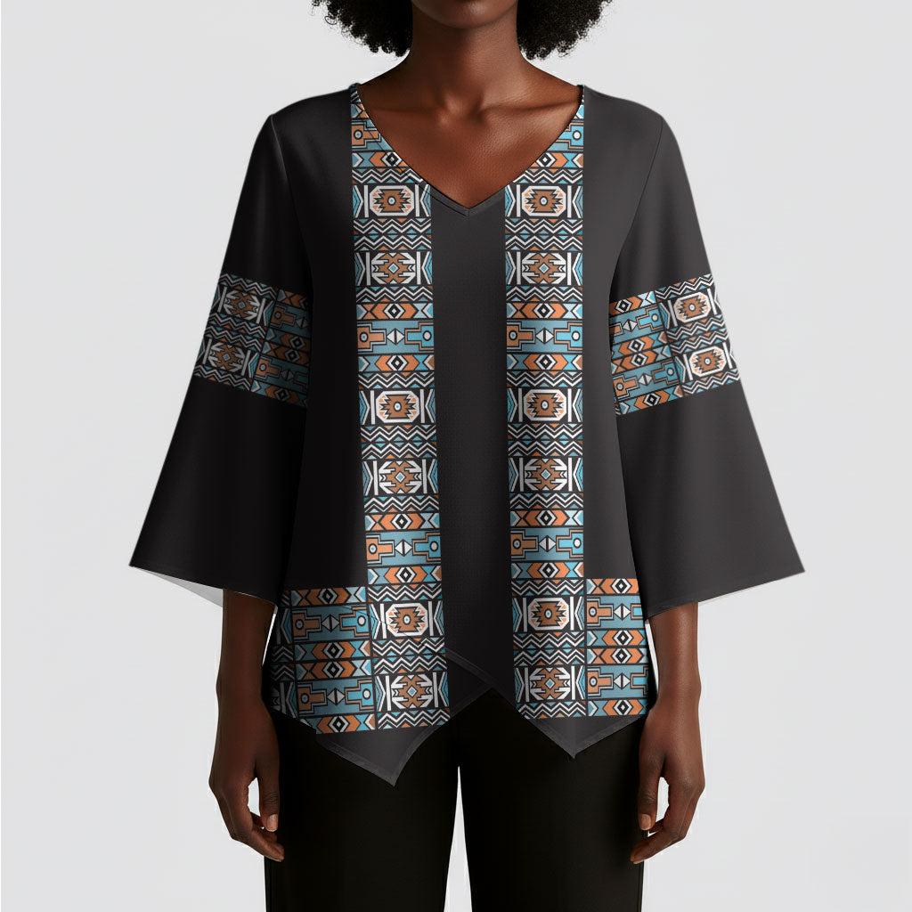 African Ndebele Traditional Attire Kimono Sleeve Blouse Black Ndebele Stripe
