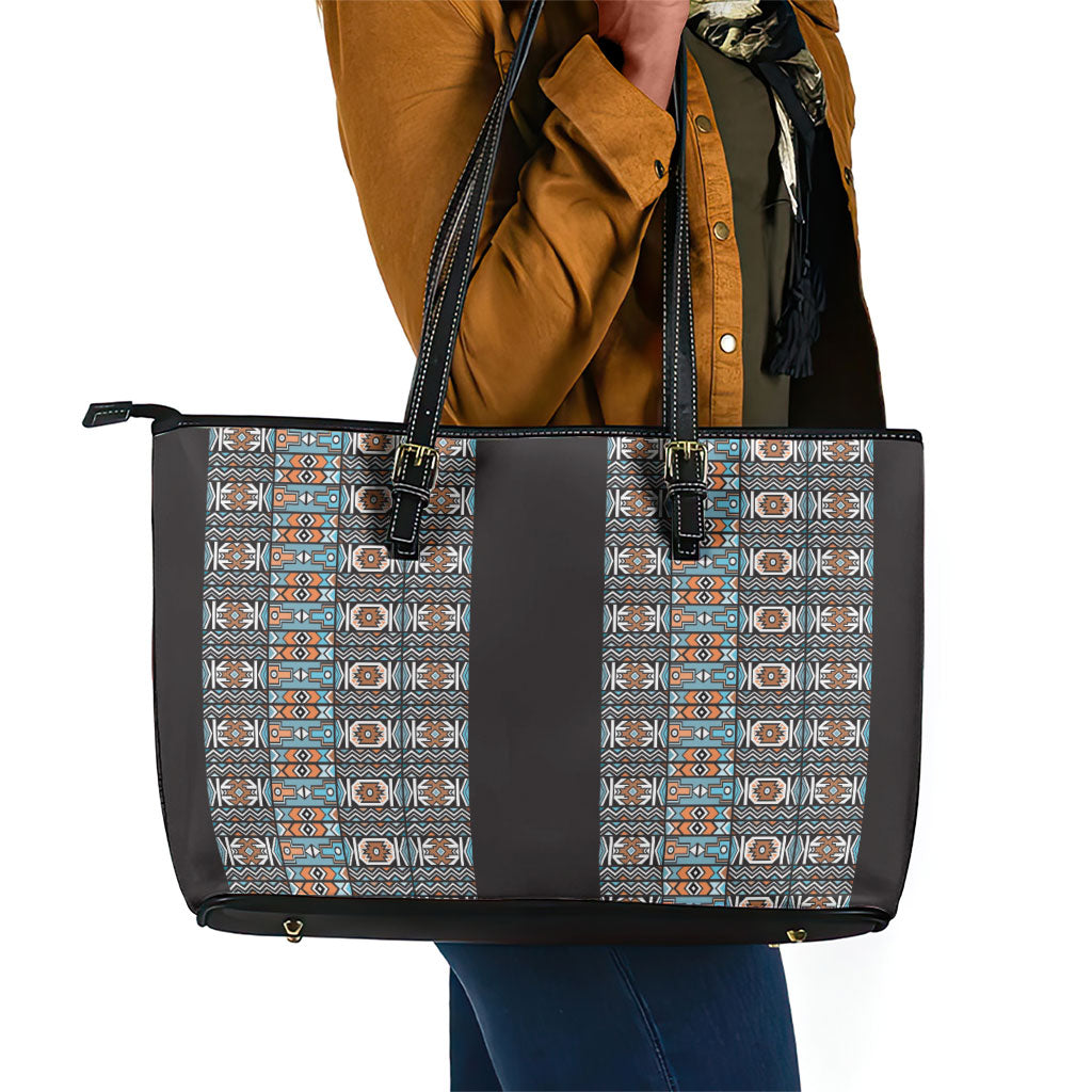 African Ndebele Traditional Attire Leather Tote Bag Black Ndebele Stripe