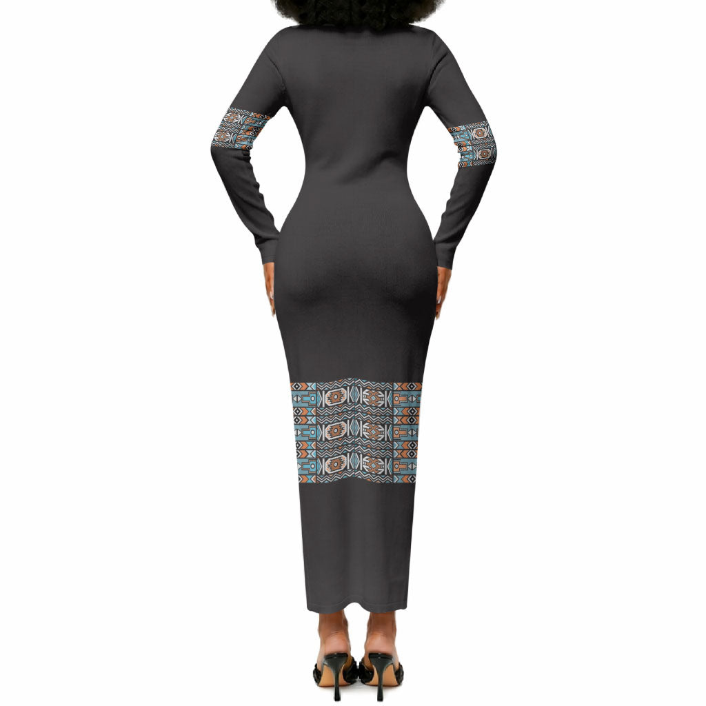 African Ndebele Traditional Attire Long Sleeve Bodycon Dress Black Ndebele Stripe