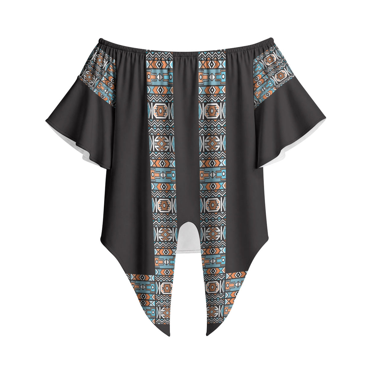 African Ndebele Traditional Attire Off Shoulder Wrap Waist Top Black Ndebele Stripe