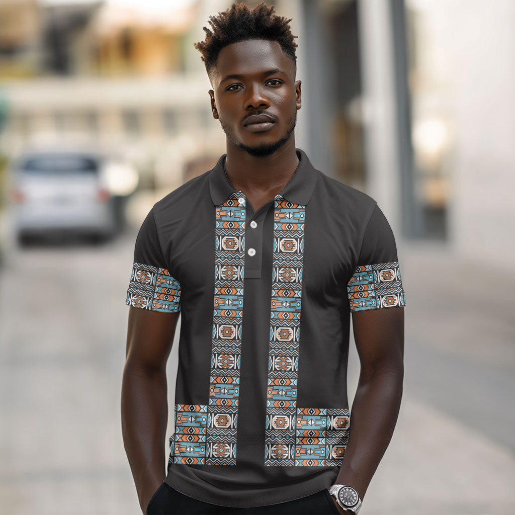 African Ndebele Traditional Attire Polo Shirt Black Ndebele Stripe