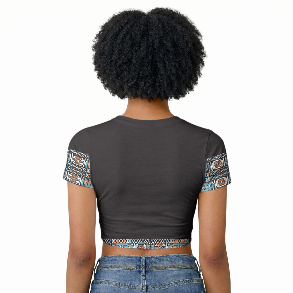 African Ndebele Traditional Attire Raglan Cropped T shirt Black Ndebele Stripe