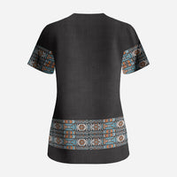 African Ndebele Traditional Attire Scrub Top Black Ndebele Stripe