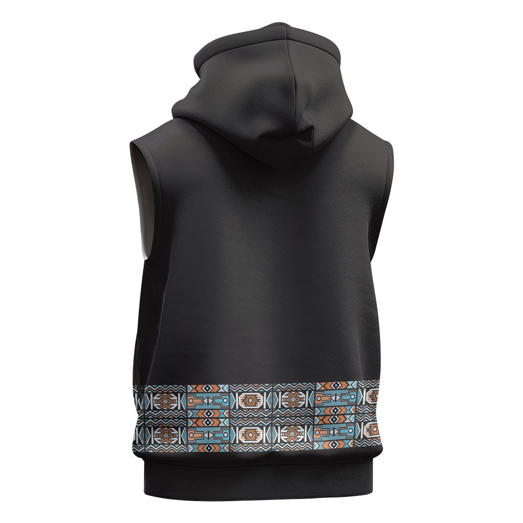 African Ndebele Traditional Attire Sleeveless Hoodie Black Ndebele Stripe