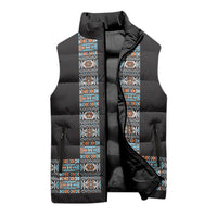 African Ndebele Traditional Attire Sleeveless Puffer Jacket Black Ndebele Stripe