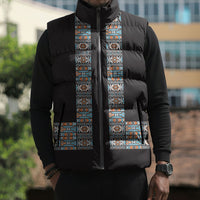 African Ndebele Traditional Attire Sleeveless Puffer Jacket Black Ndebele Stripe