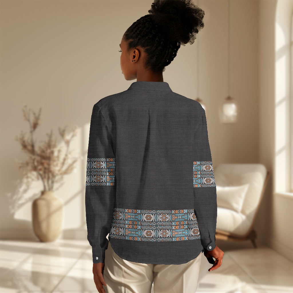 African Ndebele Traditional Attire Women Casual Shirt Black Ndebele Stripe