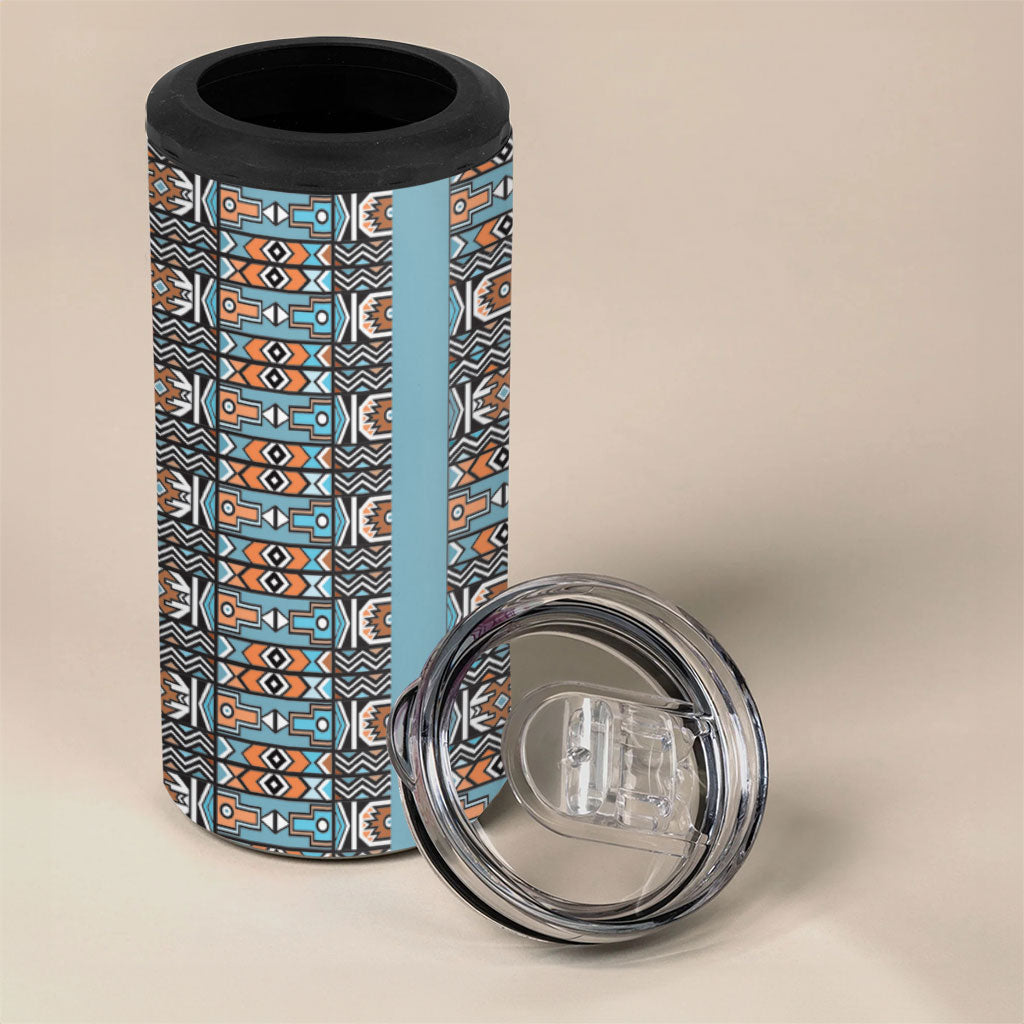 African Ndebele Traditional Attire 4 in 1 Can Cooler Tumbler Blue Ndebele Stripe