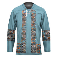 African Ndebele Traditional Attire Hockey Jersey Blue Ndebele Stripe