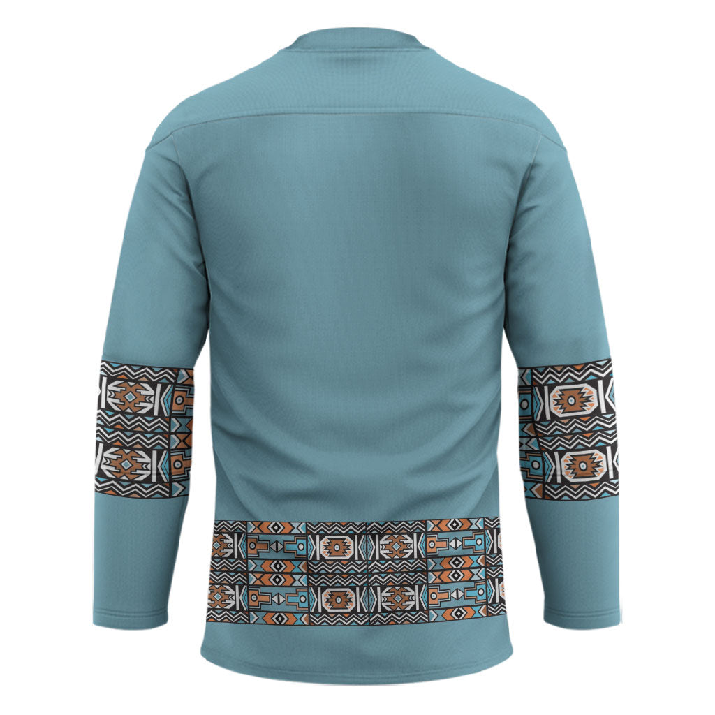 African Ndebele Traditional Attire Hockey Jersey Blue Ndebele Stripe