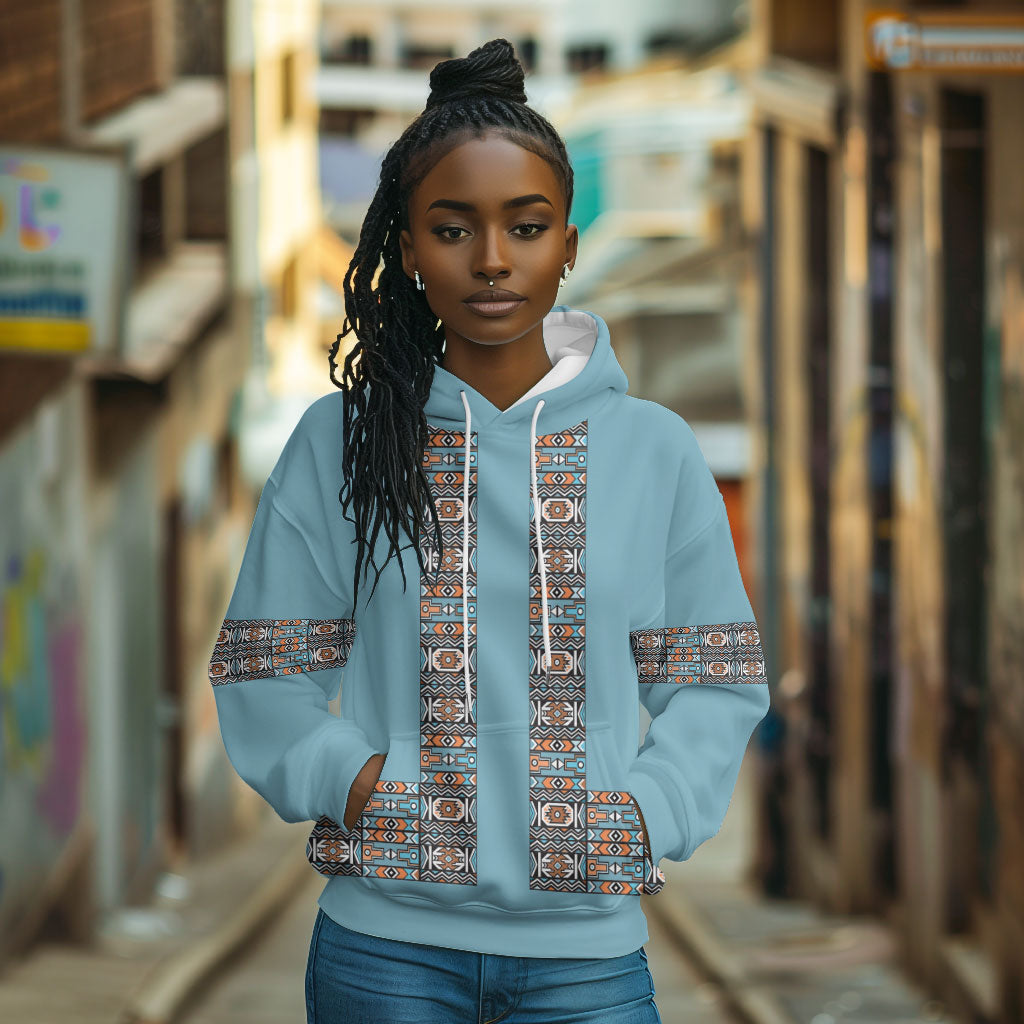 African Ndebele Traditional Attire Hoodie Blue Ndebele Stripe