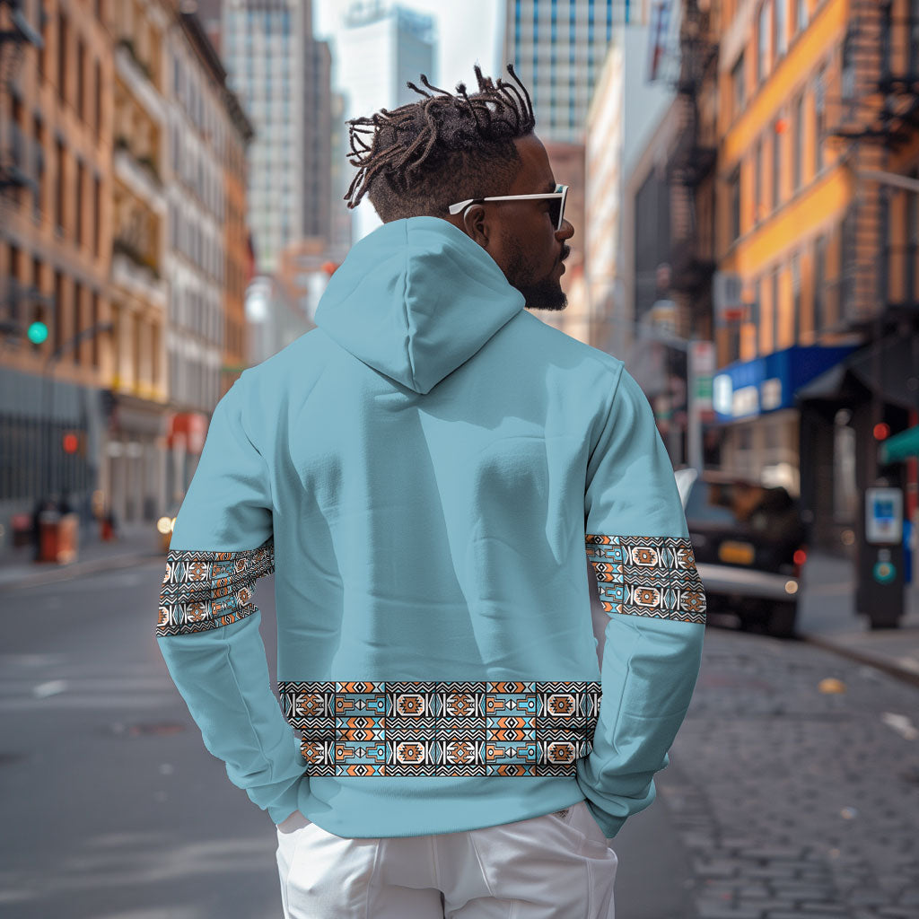 African Ndebele Traditional Attire Hoodie Blue Ndebele Stripe