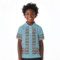 African Ndebele Traditional Attire Kid Polo Shirt Blue Ndebele Stripe