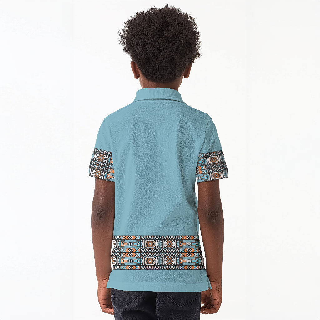 African Ndebele Traditional Attire Kid Polo Shirt Blue Ndebele Stripe