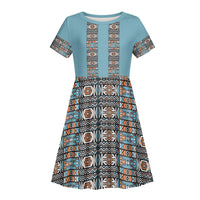 African Ndebele Traditional Attire Kid Short Sleeve Dress Blue Ndebele Stripe