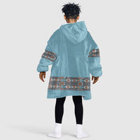 African Ndebele Traditional Attire Kid Wearable Blanket Hoodie Blue Ndebele Stripe