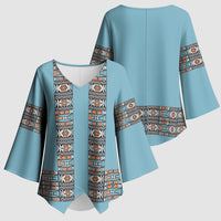 African Ndebele Traditional Attire Kimono Sleeve Blouse Blue Ndebele Stripe