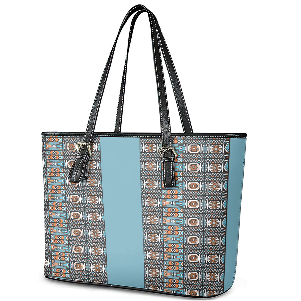 African Ndebele Traditional Attire Leather Tote Bag Blue Ndebele Stripe
