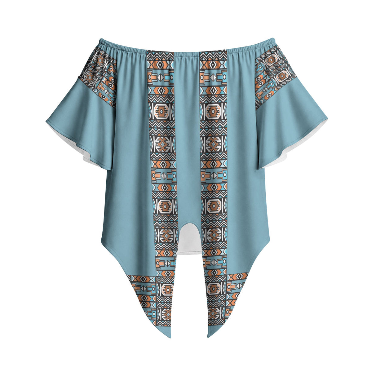 African Ndebele Traditional Attire Off Shoulder Wrap Waist Top Blue Ndebele Stripe