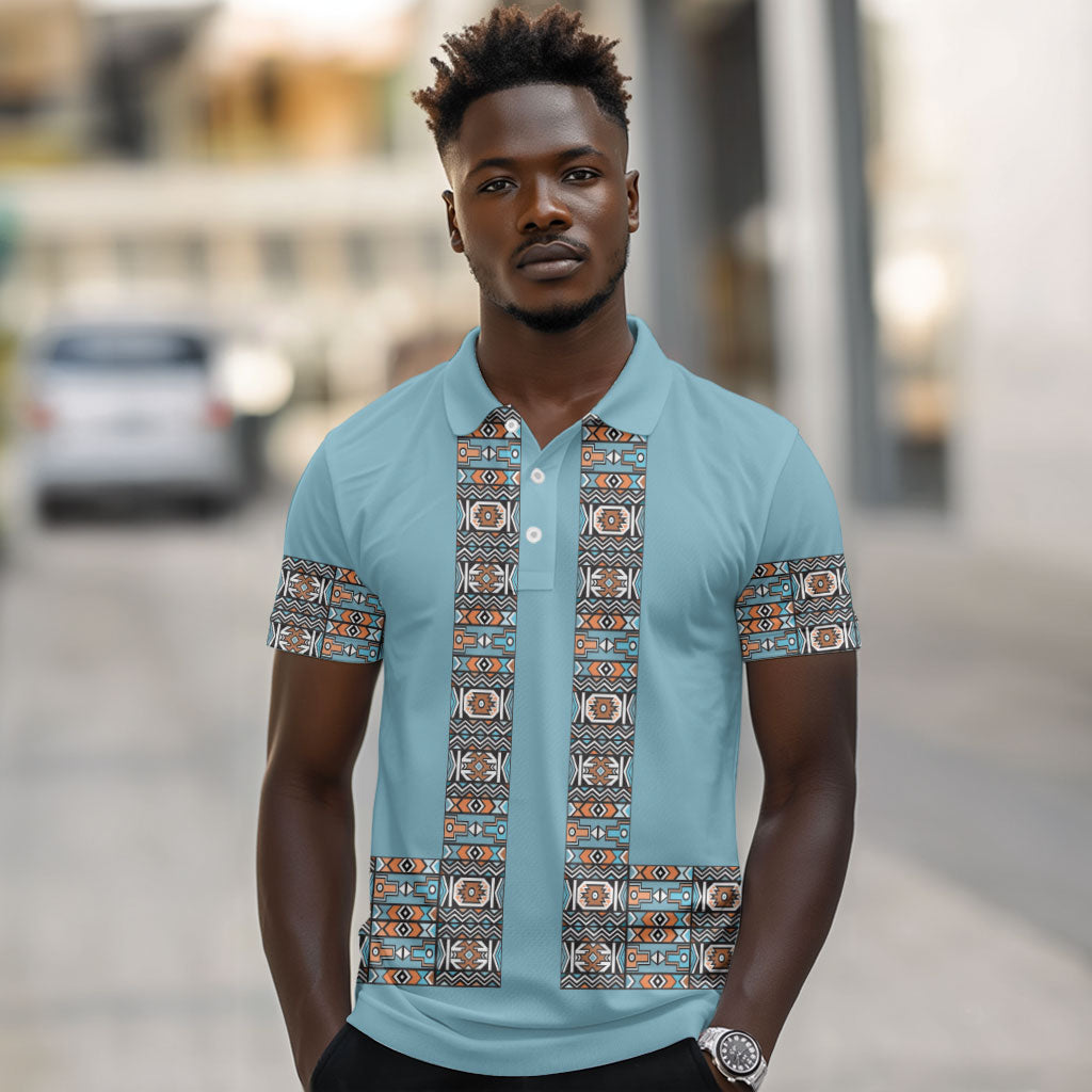 African Ndebele Traditional Attire Polo Shirt Blue Ndebele Stripe
