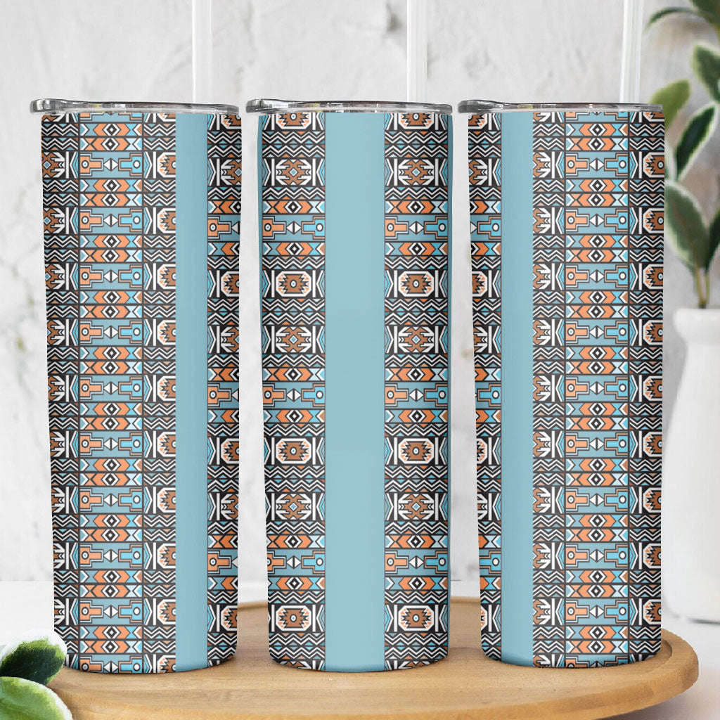 African Ndebele Traditional Attire Skinny Tumbler Blue Ndebele Stripe