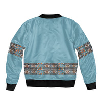 African Ndebele Traditional Attire Sleeve Zip Bomber Jacket Blue Ndebele Stripe