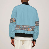 African Ndebele Traditional Attire Sleeve Zip Bomber Jacket Blue Ndebele Stripe