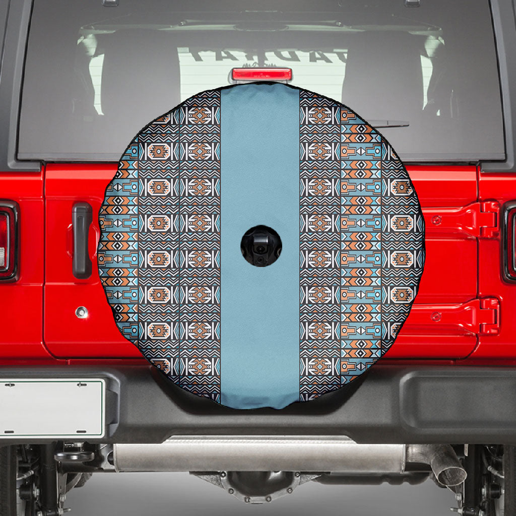 African Ndebele Traditional Attire Spare Tire Cover Blue Ndebele Stripe
