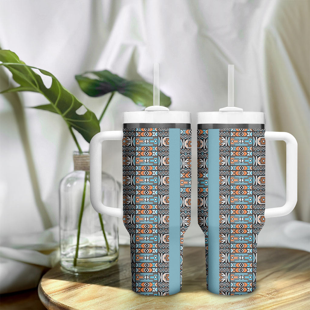 African Ndebele Traditional Attire Tumbler With Handle Blue Ndebele Stripe
