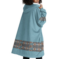 African Ndebele Traditional Attire Wearable Blanket Hoodie Blue Ndebele Stripe