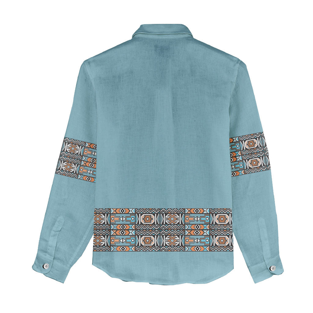 African Ndebele Traditional Attire Women Casual Shirt Blue Ndebele Stripe