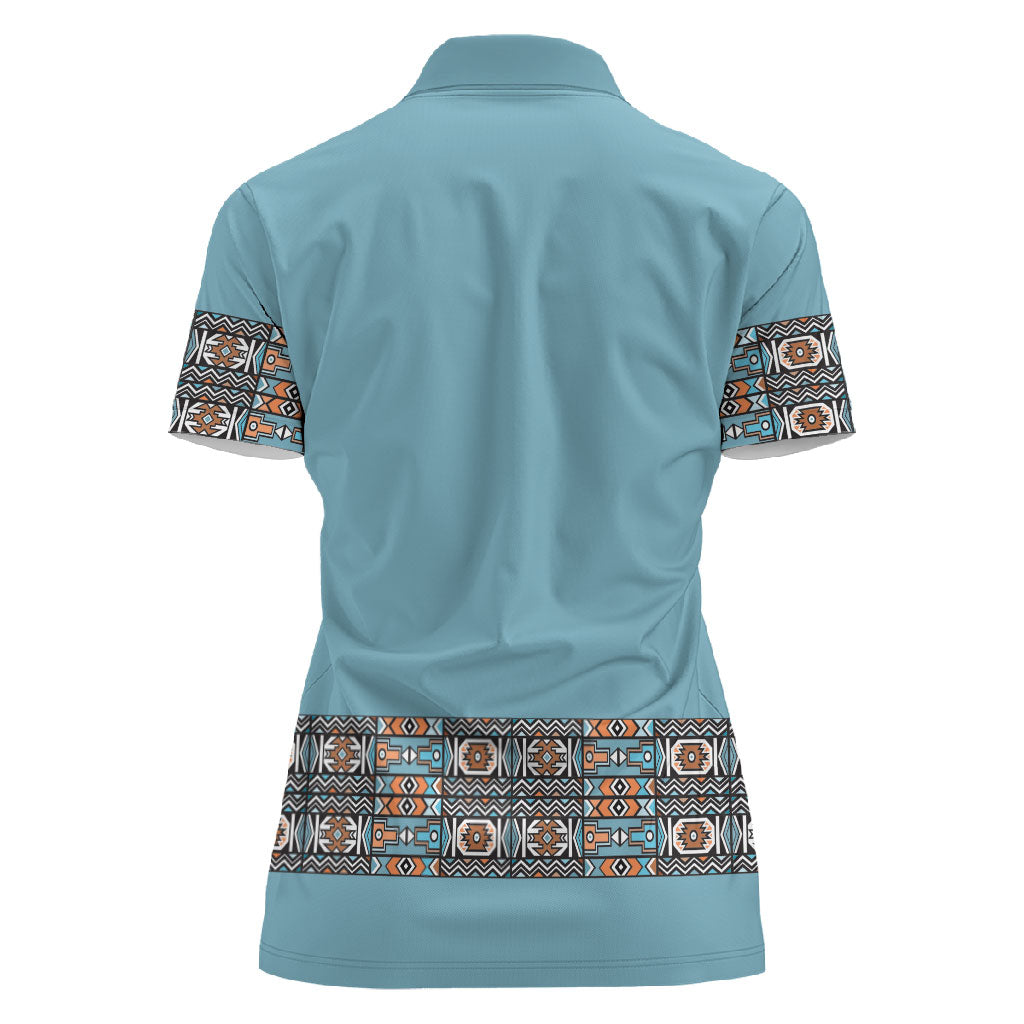 African Ndebele Traditional Attire Women Polo Shirt Blue Ndebele Stripe