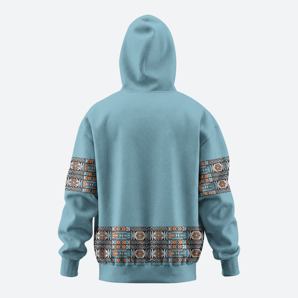 African Ndebele Traditional Attire Zip Hoodie Blue Ndebele Stripe