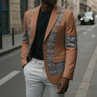 African Ndebele Traditional Attire Blazer Brown Ndebele Stripe