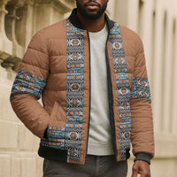African Ndebele Traditional Attire Bomber Puffer Jacket Brown Ndebele Stripe