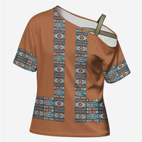 African Ndebele Traditional Attire Cross Shoulder Shirt Brown Ndebele Stripe