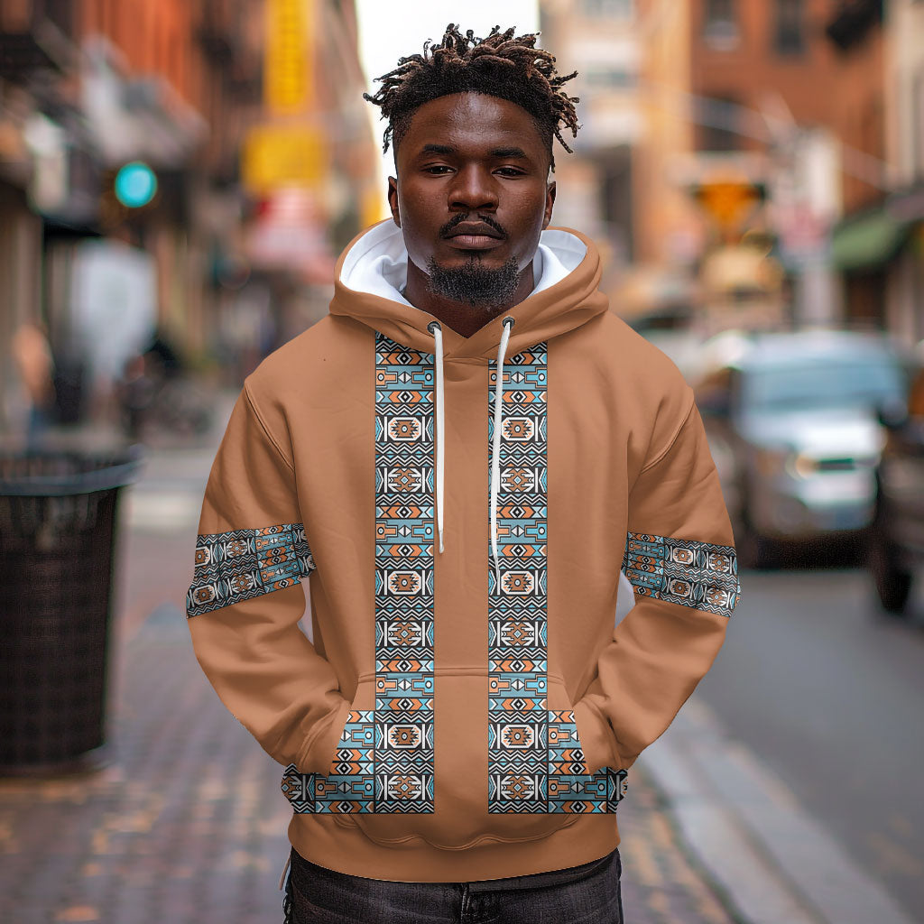 African Ndebele Traditional Attire Hoodie Brown Ndebele Stripe