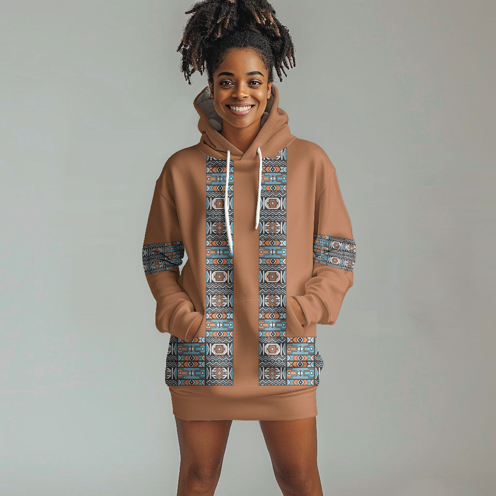 African Ndebele Traditional Attire Hoodie Dress Brown Ndebele Stripe
