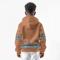 African Ndebele Traditional Attire Kid Hoodie Brown Ndebele Stripe