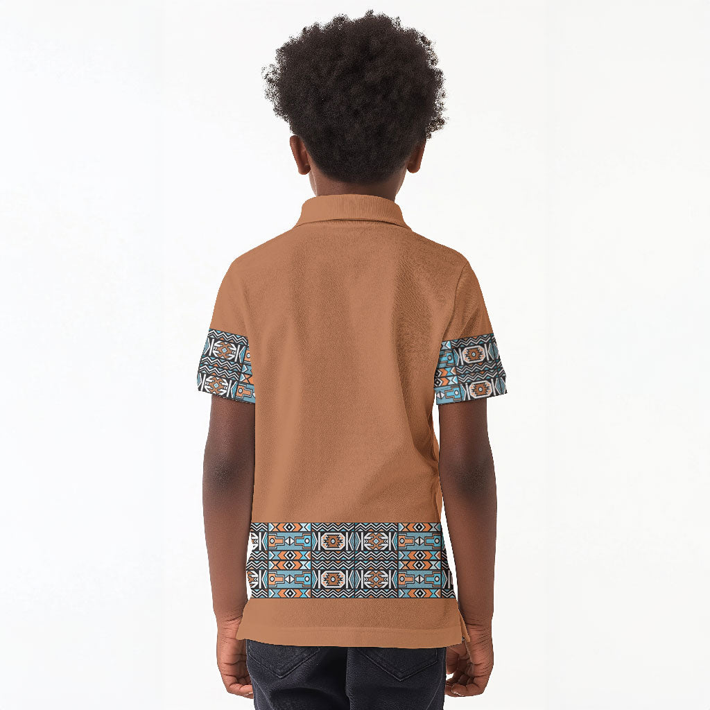 African Ndebele Traditional Attire Kid Polo Shirt Brown Ndebele Stripe