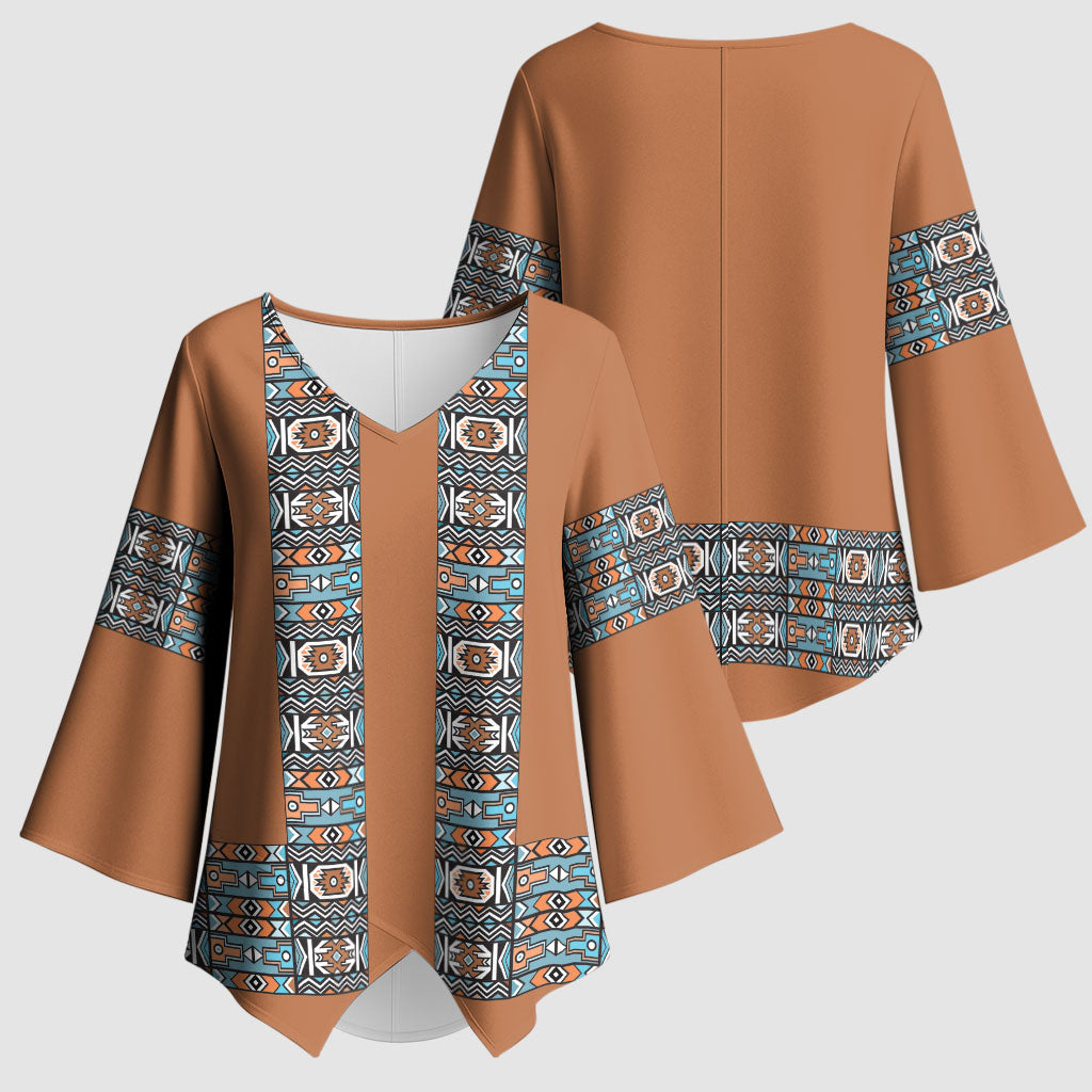 African Ndebele Traditional Attire Kimono Sleeve Blouse Brown Ndebele Stripe