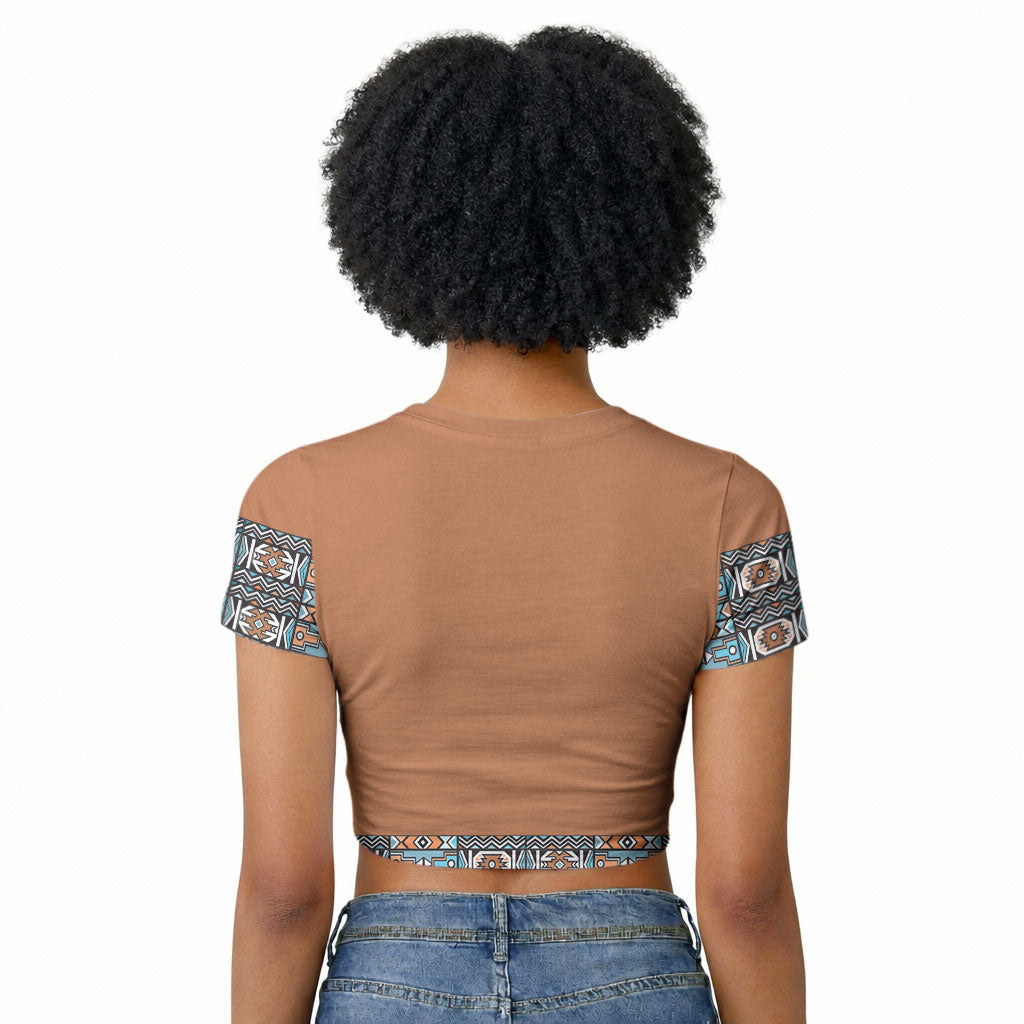 African Ndebele Traditional Attire Raglan Cropped T shirt Brown Ndebele Stripe