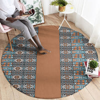 African Ndebele Traditional Attire Round Carpet Brown Ndebele Stripe