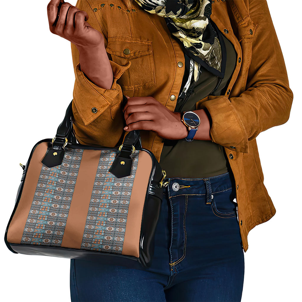 African Ndebele Traditional Attire Shoulder Handbag Brown Ndebele Stripe
